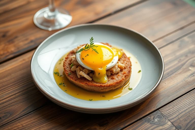 Dijon-urtesalat med egg på ristet brød