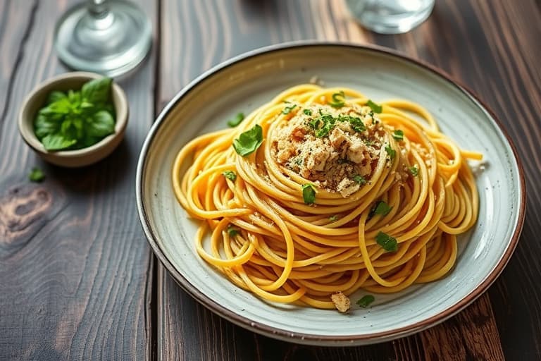 Spaghetti med mynte- og persillepesto