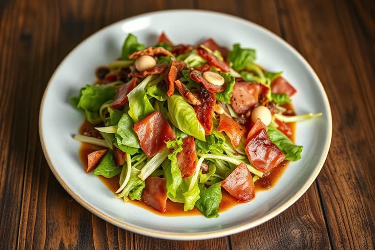 Frisée-, pancetta- og varm vill-sopp-salat med svart trøffel- og soyavinaigrette