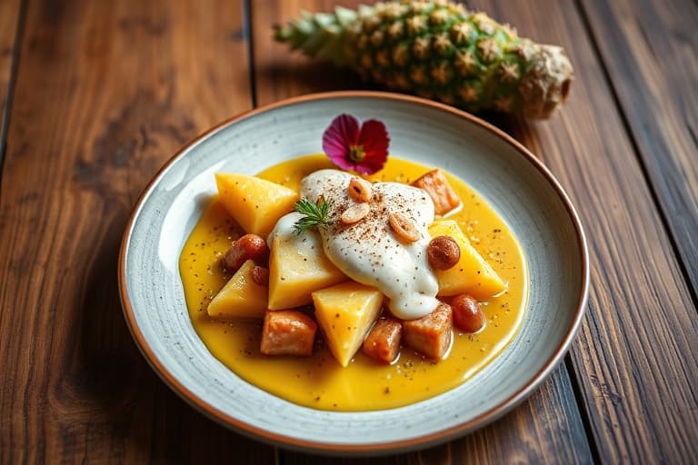 Ristet gyllen ananas med krydret pisket krem