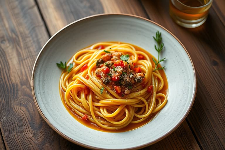 Paella-inspirert sjømatpasta med en cognac-kremsaus