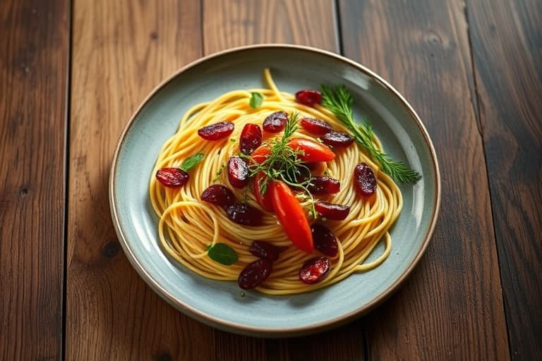 Krydrede reker og spaghetti aglio e olio (hvitløk og olje)