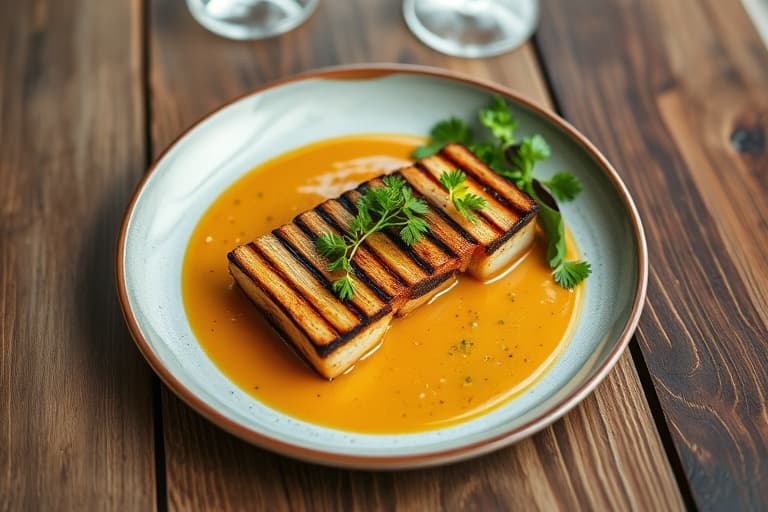 Grillede lammekoteletter og krydret hummer med hagepuré