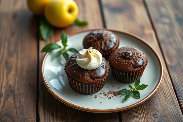 Sjokoladekaker i form av muffins med en ganache-fyll infusert med sjokolade, appelsin og nellik, og en kinesisk krydret te-buttercream