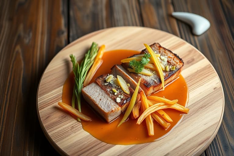 Serrøkt laks på cedarplanke med parmesan og asiatisk reduksjonssaus, servert med sauterte julienne-grønnsaker