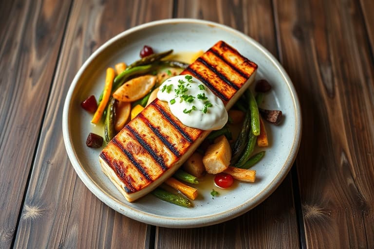 Grillede ferskener med crème fraîche og melasse