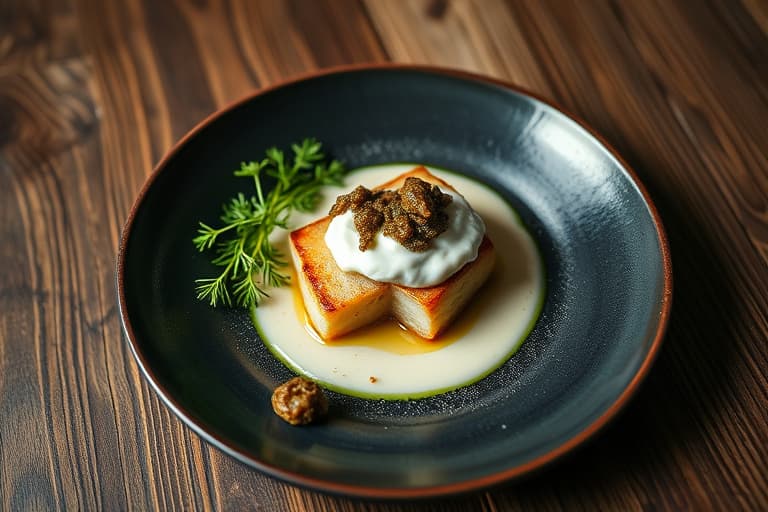 Gul finsk potet med crème fraîche og Osetra-kaviar