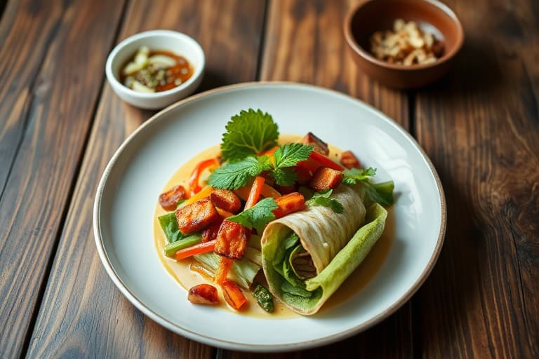 Grillet Szechuan-biff og bok choy-wraps med krydret peanøttmajones (nye dynamiske biffretter)