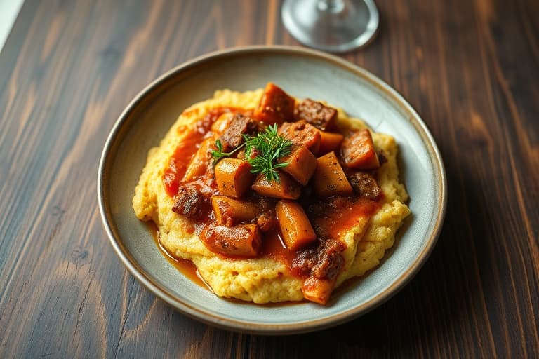 Kaninhale med vårgrønnsaksragù og polenta