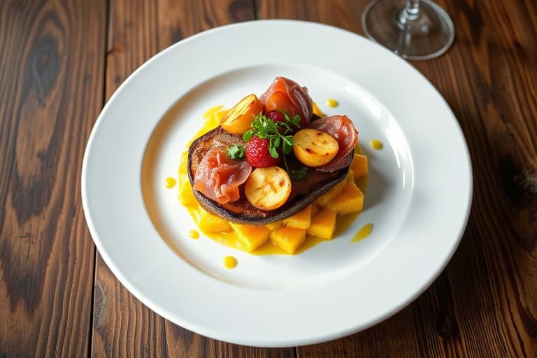 Fontina- og prosciuttostekte svinekoteletter med grillede polentabiter og ovnsbakte California-druer