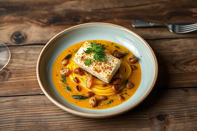 Skorpionfisk med engelsk erte-saus og ferske morell-sopper: Scorfano in Padella con Salsa di Piselli Freschi e Funghi Spugnole