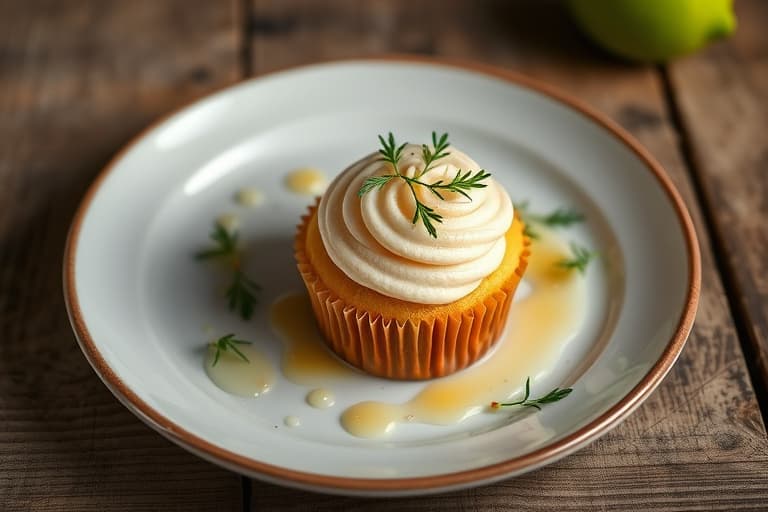Krusete ingefær-olivenoljcupcakes med lime-smørkrem, opalbasilikum, mynte og limeskall