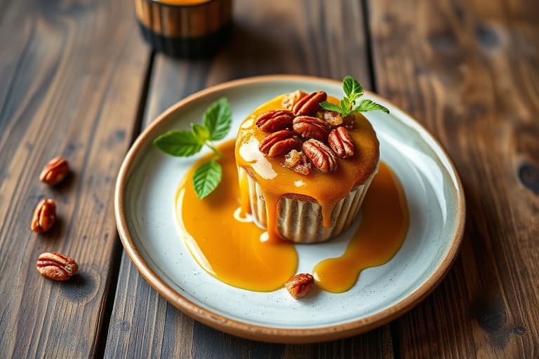 Søt og salt (motsetninger tiltrekker hverandre) cupcake: Pecan-kake med pai-skorpe, saltet karamellsmørkrem og saltet karamellsaus