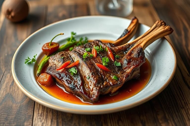 Brennhete Texas T-bone-biffer med chipotle-gnedde poteter og varm og søt pepperstuing