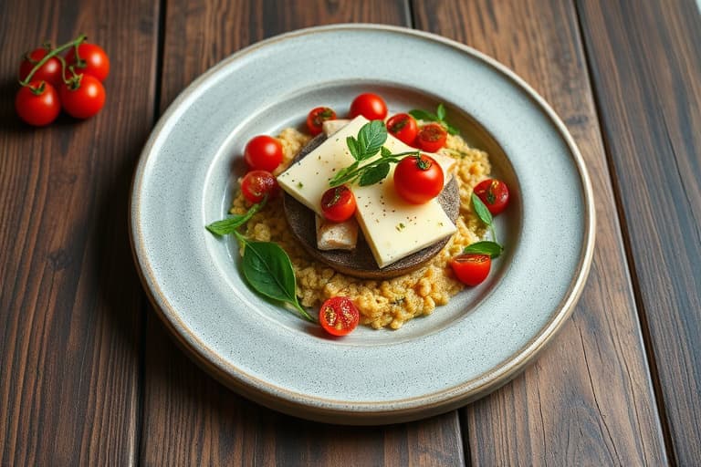 Karamellisert løk, spinat og Gruyère-ostrata med sauterte cherrytomater