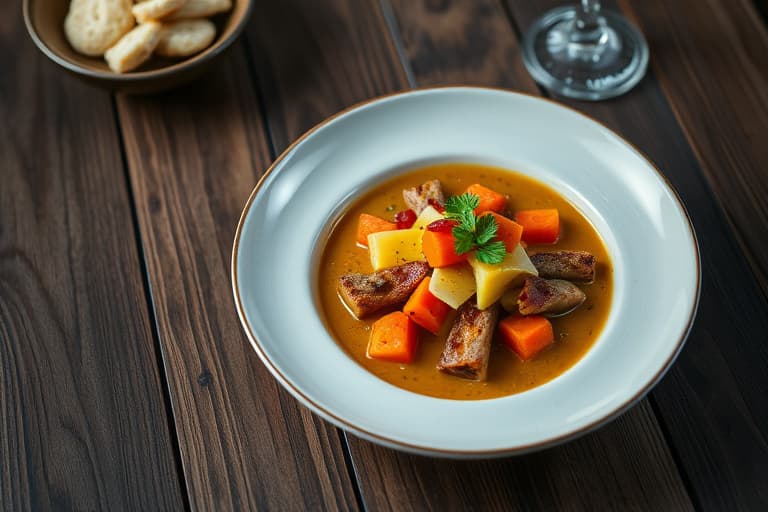 Kremet eplesuppe og sellerirotsuppe med grillede cheddar- og bacon-smørbrød, servert med eple- og honning-sennepsdressing