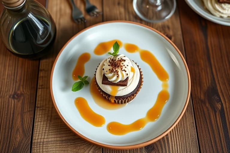 Standing ovation: Søte sjokoladeportcupcakes, portvinsreduksjonssirup, bringebærkremfyll med crème fraîche, fransk sjokolademousse