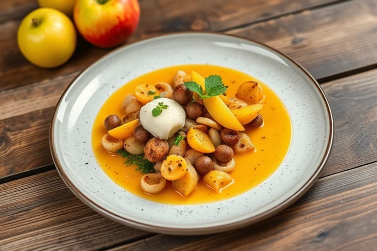 Kylling med appelsin- og salviesaus, servert med urtesmurte brødstenger fylt med ost