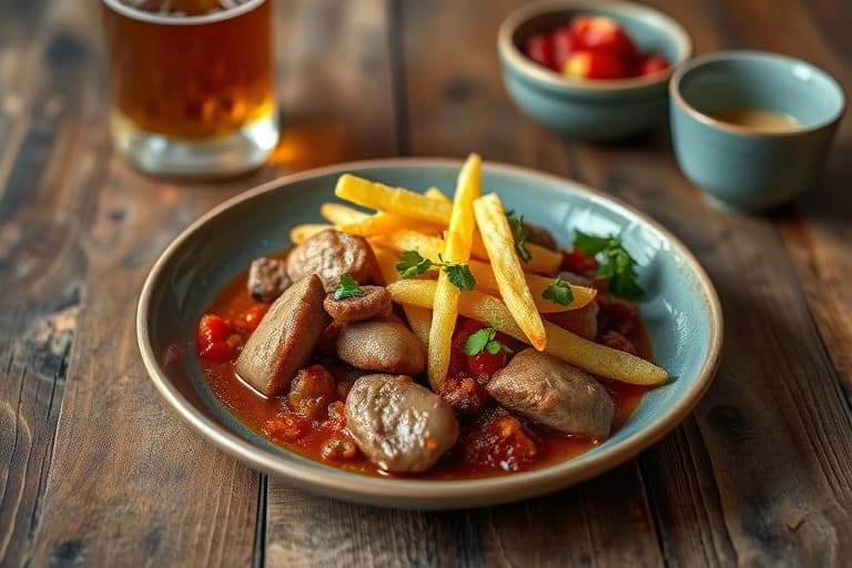 Hvitløksspyltede rosenkål med 'Low 'n Slow' krydret portugisisk pølse og sprø pastinakkchips