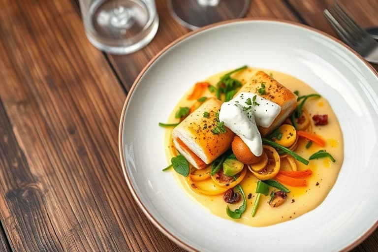 Sjømatkaker med crème fraîche-dippsaus