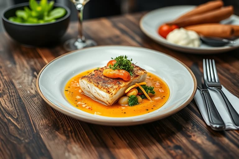 Stekte kamskjell med krabbesalat og gulrotpuré