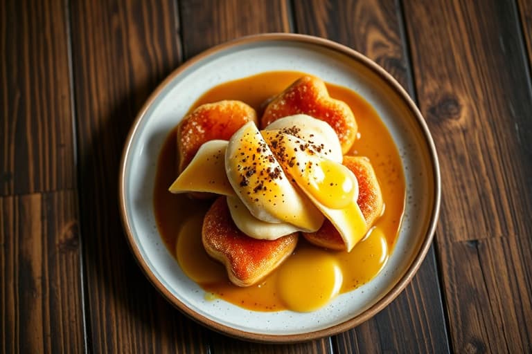 Bananas Foster-beignets med Café Brulot-kremé anglaise