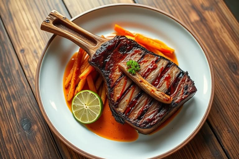 Grillet T-bone med chipotle-chili-lime-smør og Bush's Texas Ranchero Grillin'-bønner