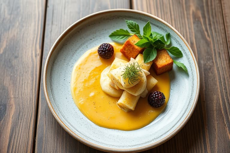 Sitron- og sennepskylling med puré av gressløkspoteter