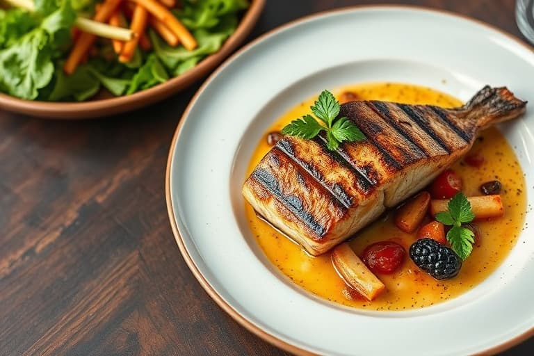 Laks grillet mellom romain-salatblader