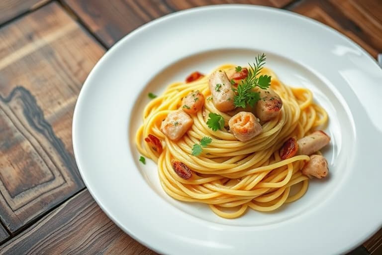 Pasta med blåskjell og kamskjell marinière