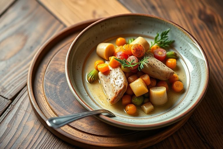 Fyllet oksefilet med haricots verts og potet- og selleripuré