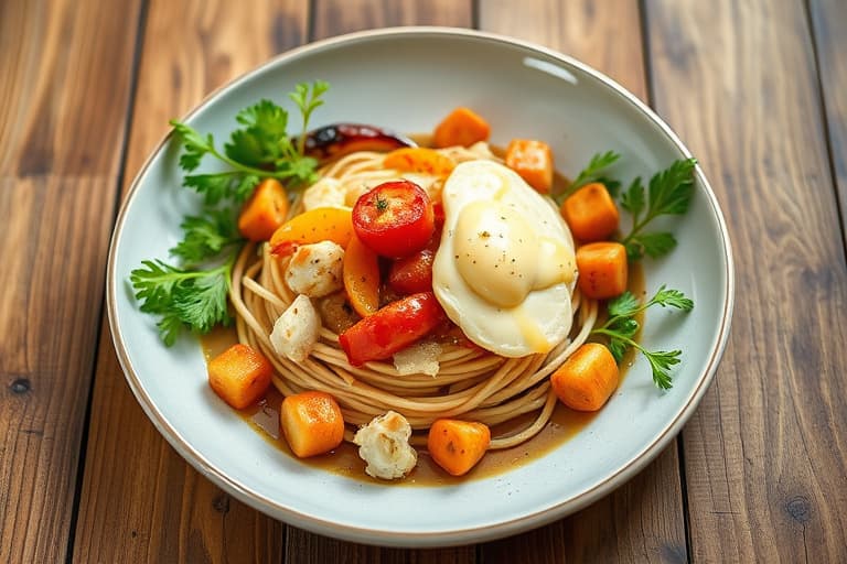 Kylling- og friséesalat med ovnsbakte røde paprika, ristet mandler og Manchegoost