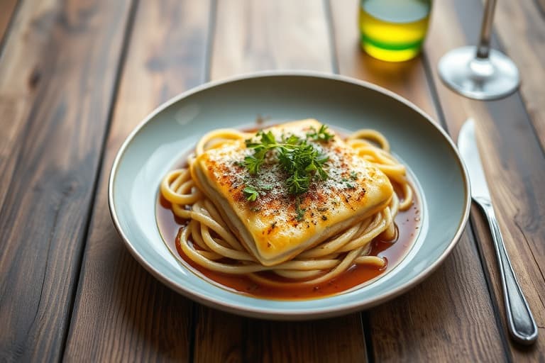 Rösti-inspirerte potetpannekaker med rosmarin og brunet smør- eplesaus