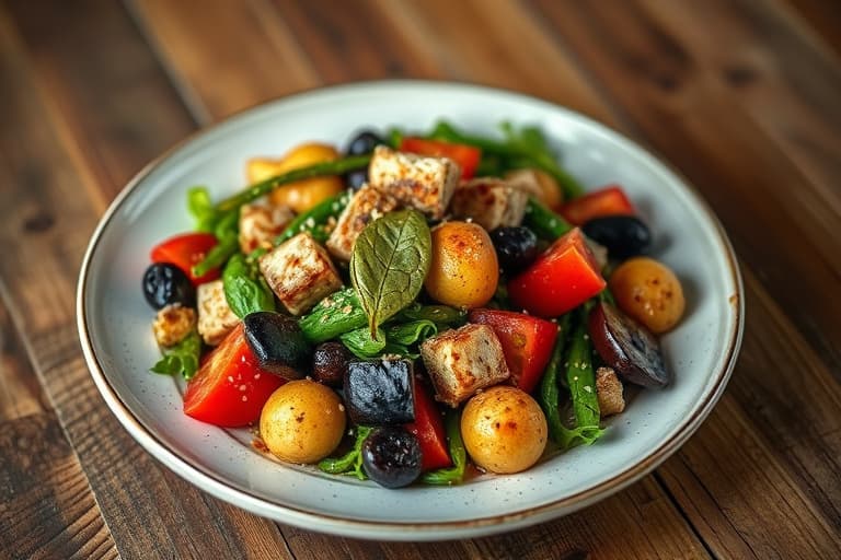 Grillet sjømat- og grønnsakssalat Niçoise