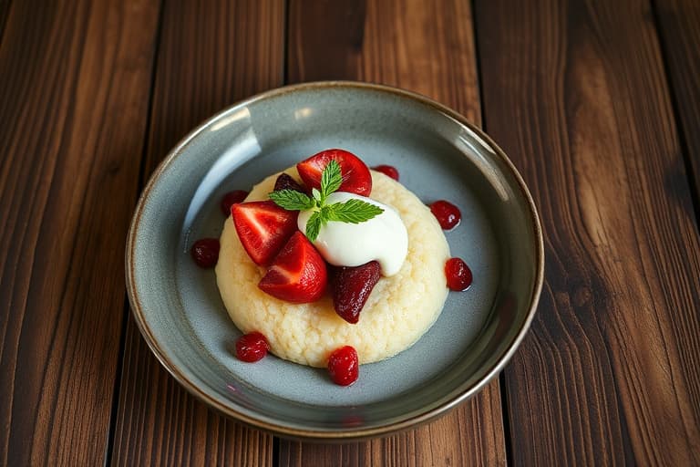 Blodappelsin- og polentakake med snudd opp ned og pisket crème fraîche