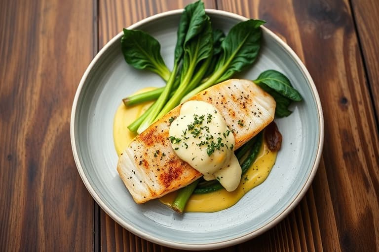 Grillet tilapia med béarnaise-sabayon og baby-bok choy