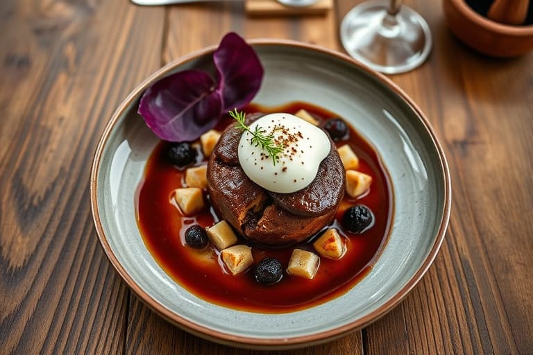 Bitter-søt sjokoladekrempai med crème fraîche-topping