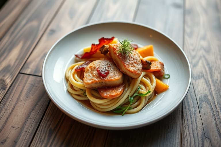 Stekt kylling og bacon-innpakkede lady-äppler