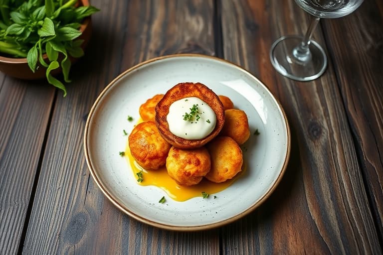Dobbeltsøte-fritters med Dungeness-kreps og crème fraîche