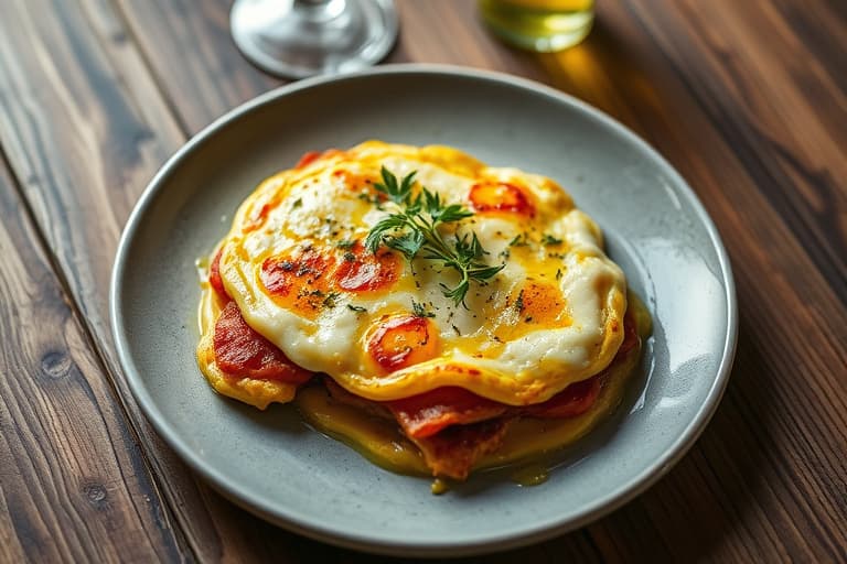 Persille- og brødkrutong-omeletter med Gruyère