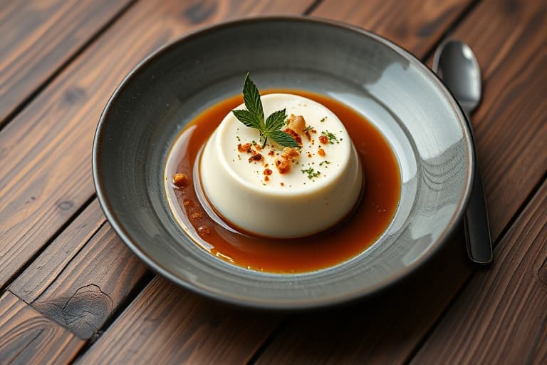 Yogurt- og brunt sukkerpanna cotta med druegelé