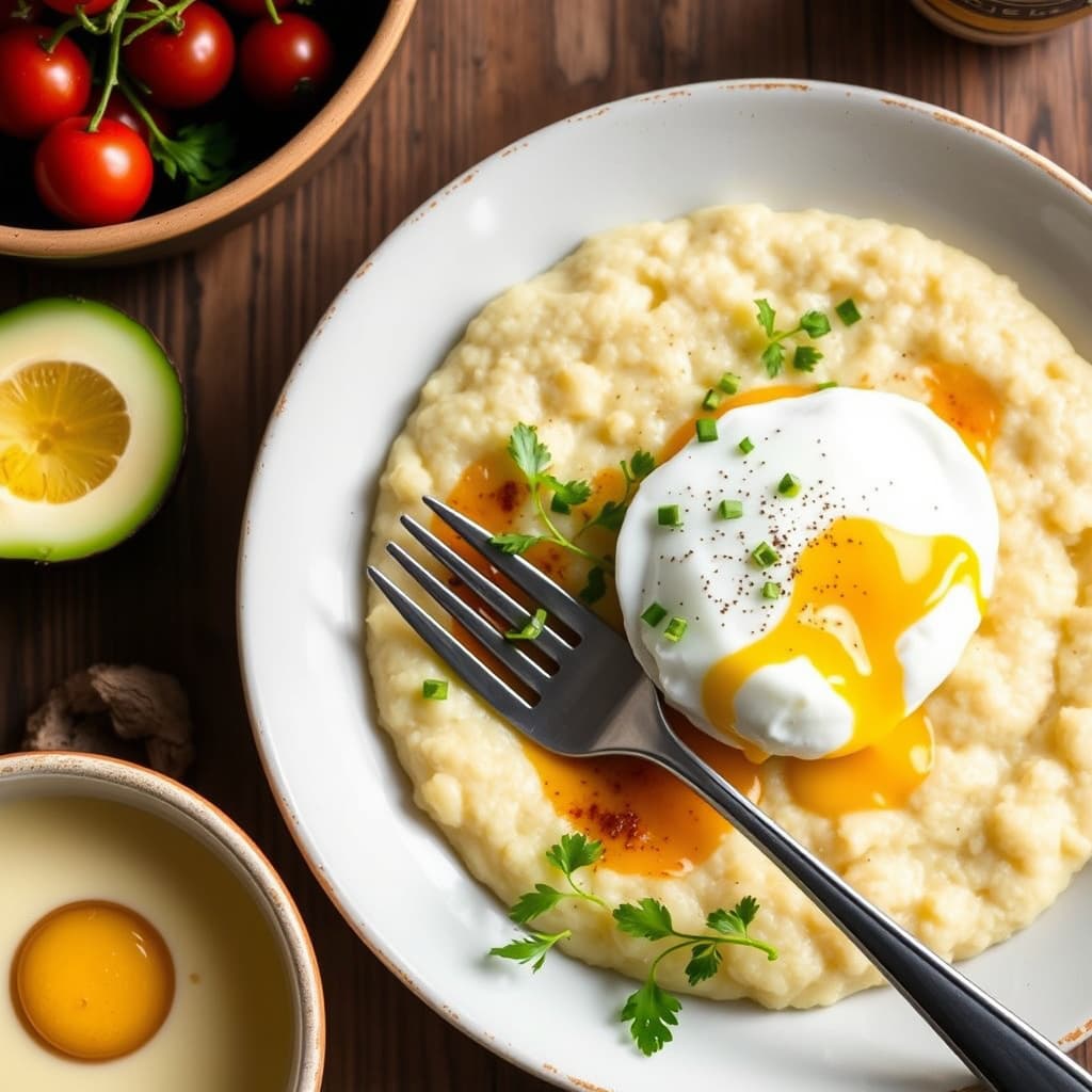 Grits med posjerte egg
