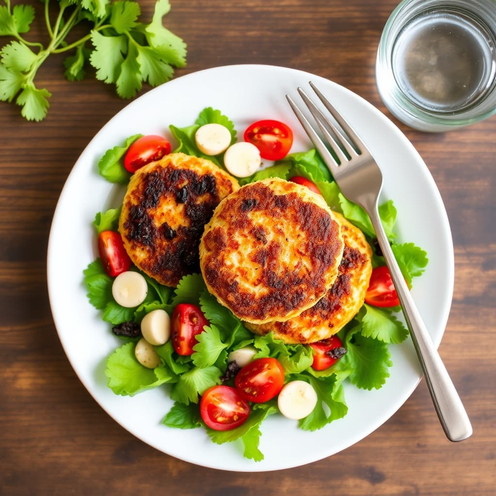 Laksekaker med salat