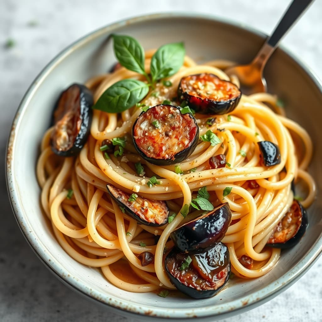 Linguine med aubergine