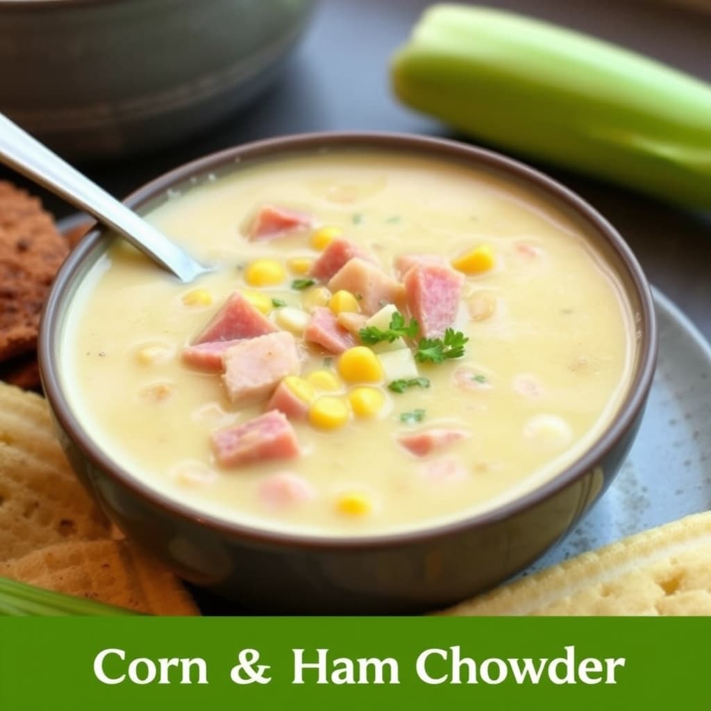 Mais- og skinkesuppe