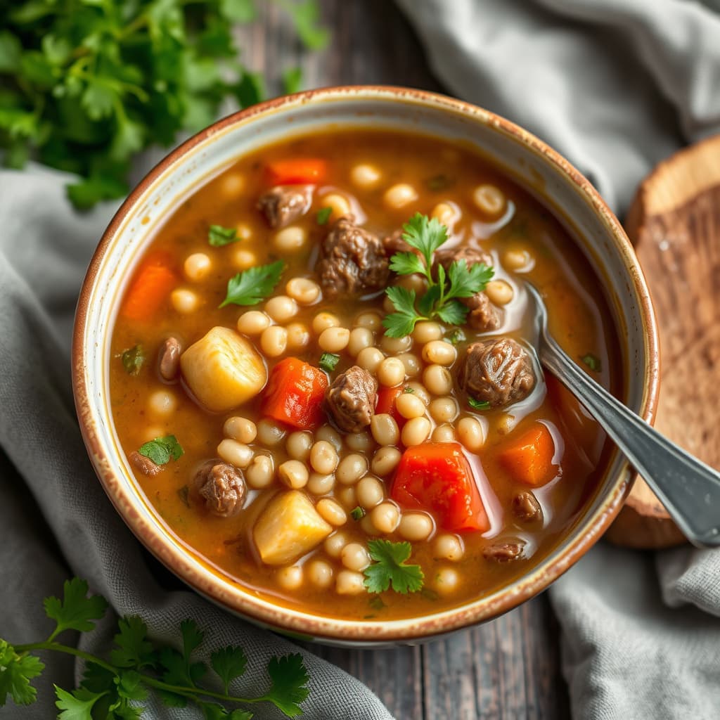 Okse- og byggsuppe I