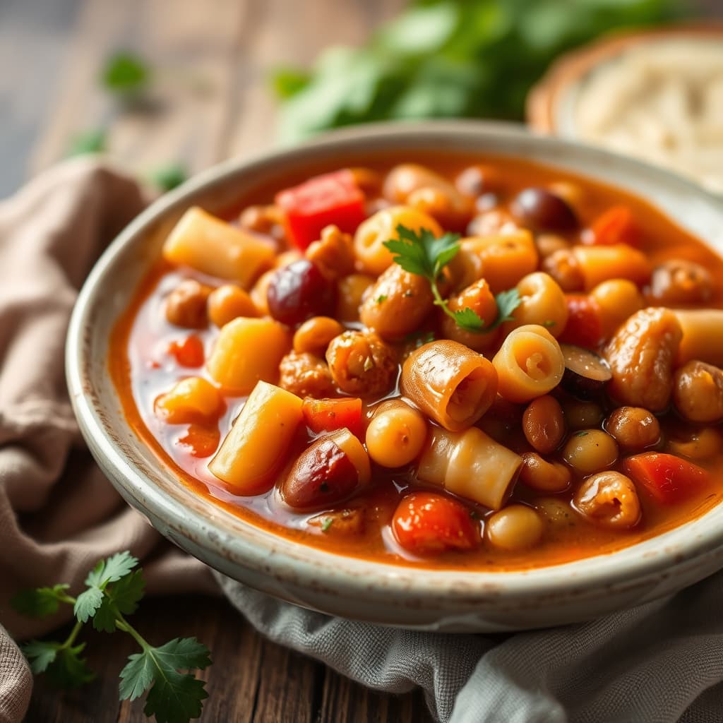 Pasta- og bønnesuppe