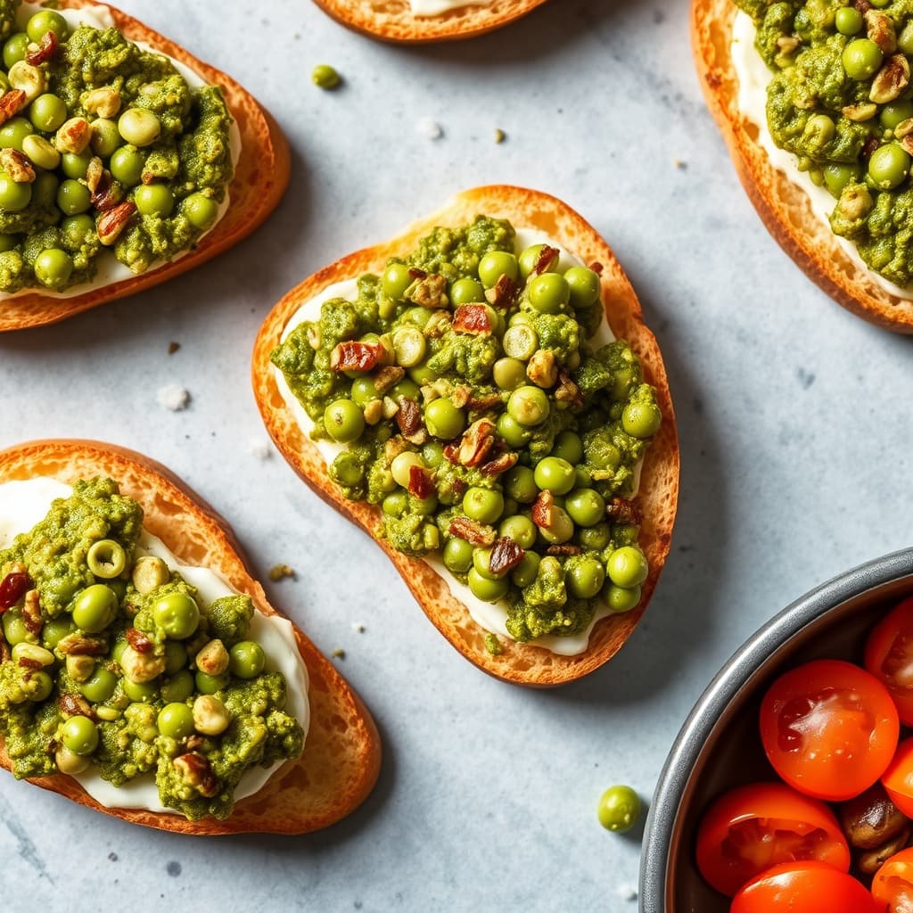 Pea pesto crostini