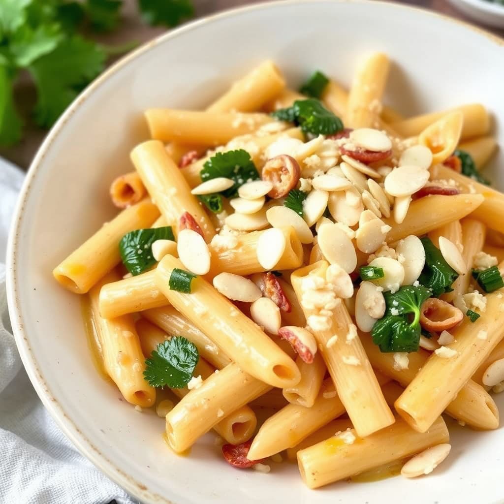 Penne i mandelsaus