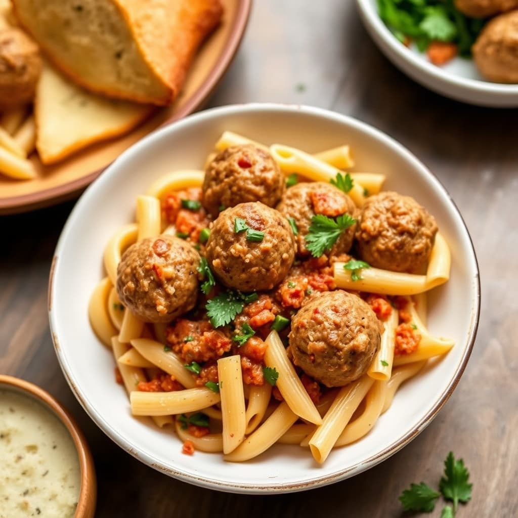 Penne med kalkunboller